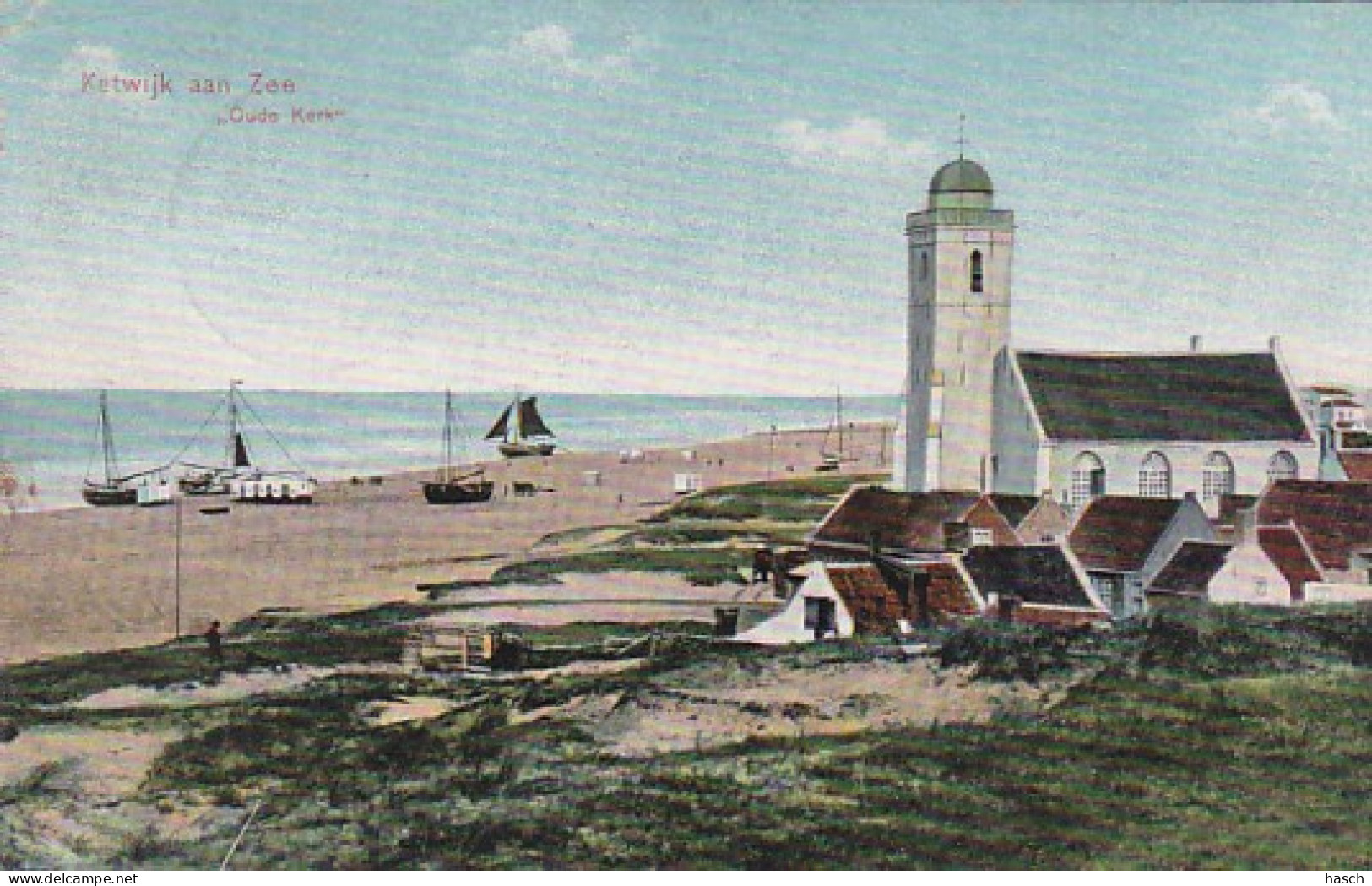 4844495Katwijk Aan Zee, ‘’Oude Kerk’’. 1916. (linksboven Een Kleine Vouw) - Katwijk (aan Zee)