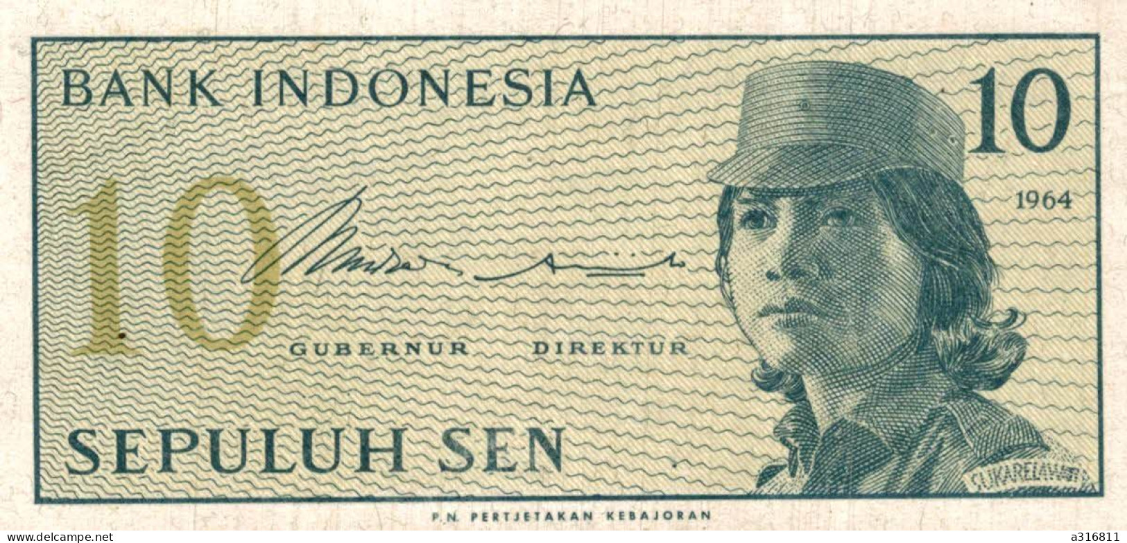 INDONESIE MONNAIE BILLET 1964 NEUF 10 SEPULUH SEN BANK INDONESIA ASIE DU SUD-EST N° DAZ 067718 2 SIGNATURES 105mm X 52mm - Chine