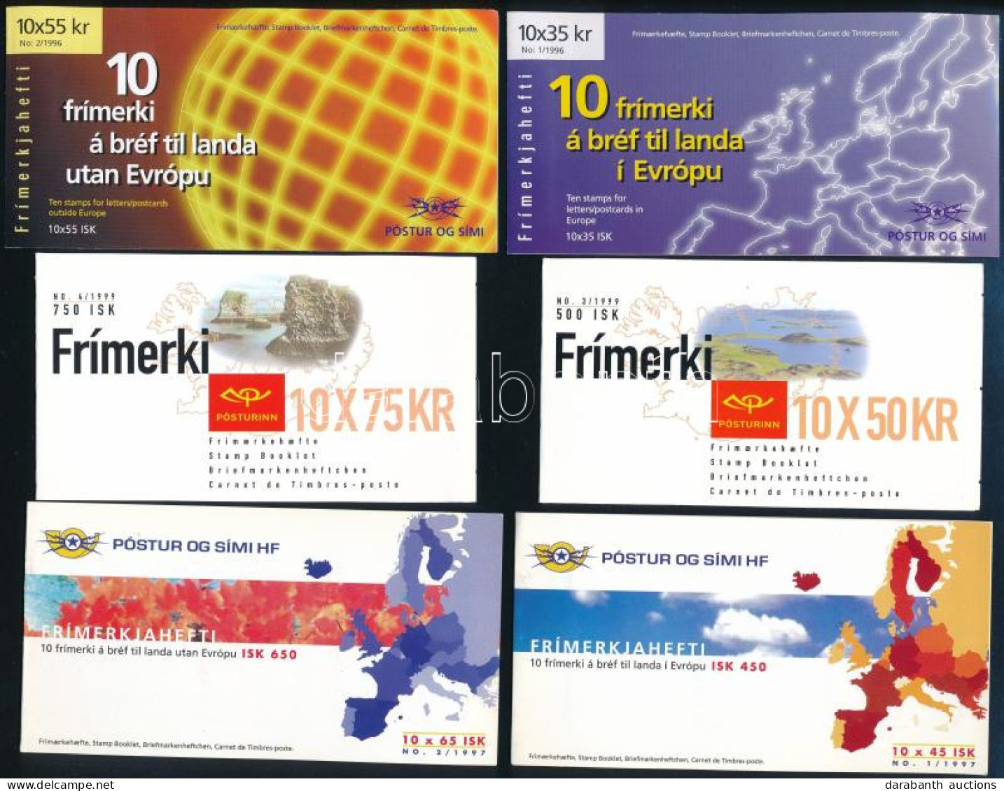 ** Izland 1996 + 1997 + 1999 Europa CEPT 3 X 2 Klf Bélyegfüzet / 3 X 2 Stamp Booklets (Mi EUR 108.-) - Sonstige & Ohne Zuordnung