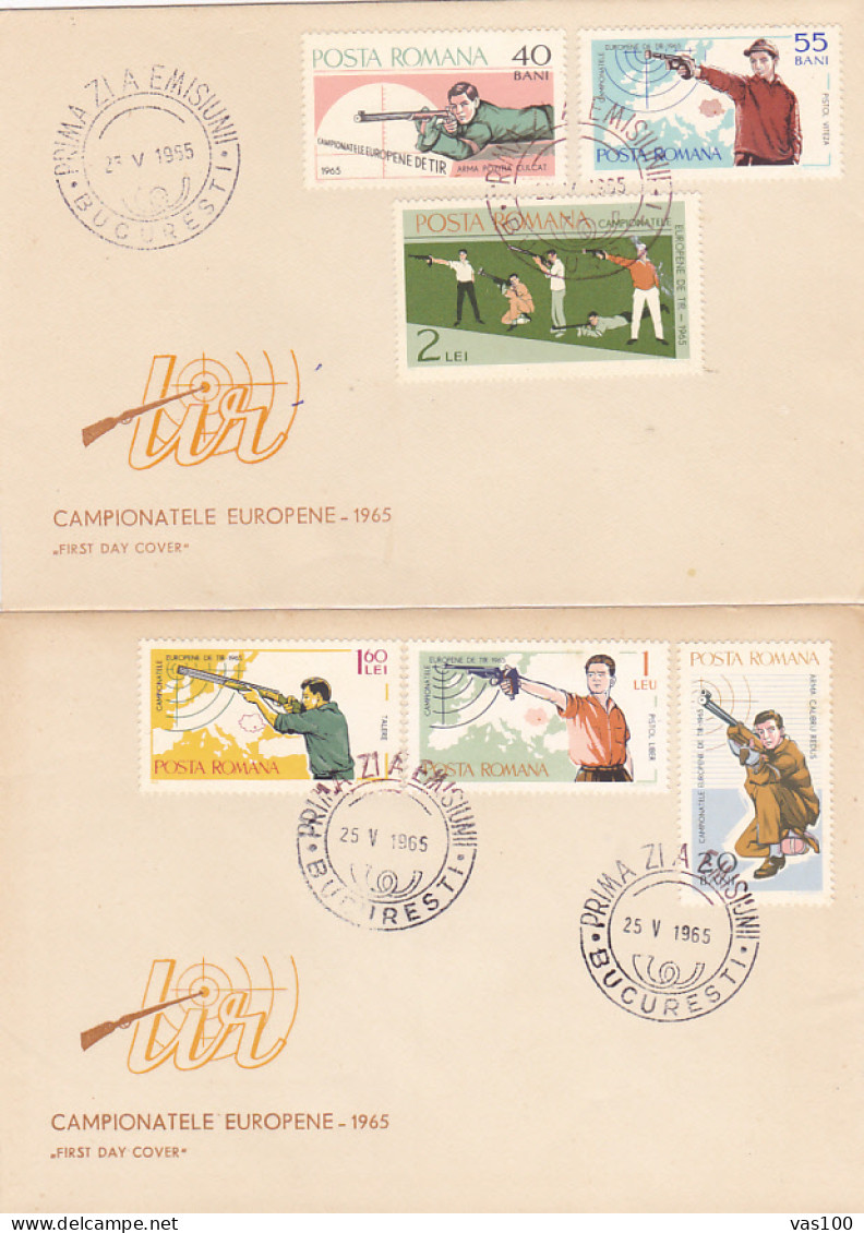 SPORTS, SHOOTING, EUROPEAN CHAMPIONSHIPS, COVER FDC, 2X, 1965, ROMANIA - Tir (Armes)