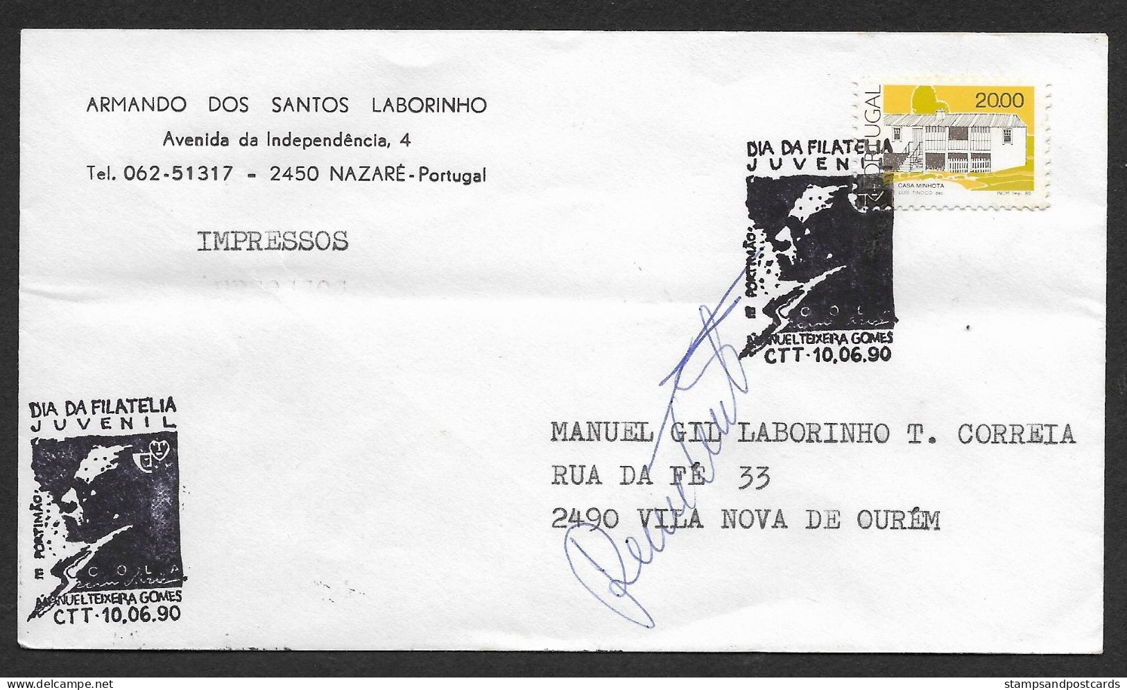 Portugal Lettre Retourné 1990 Cachet Commemoratif école Teixeira Gomes Portimão Algarve Event Pmk Returned Cover - Annullamenti Meccanici (pubblicitari)