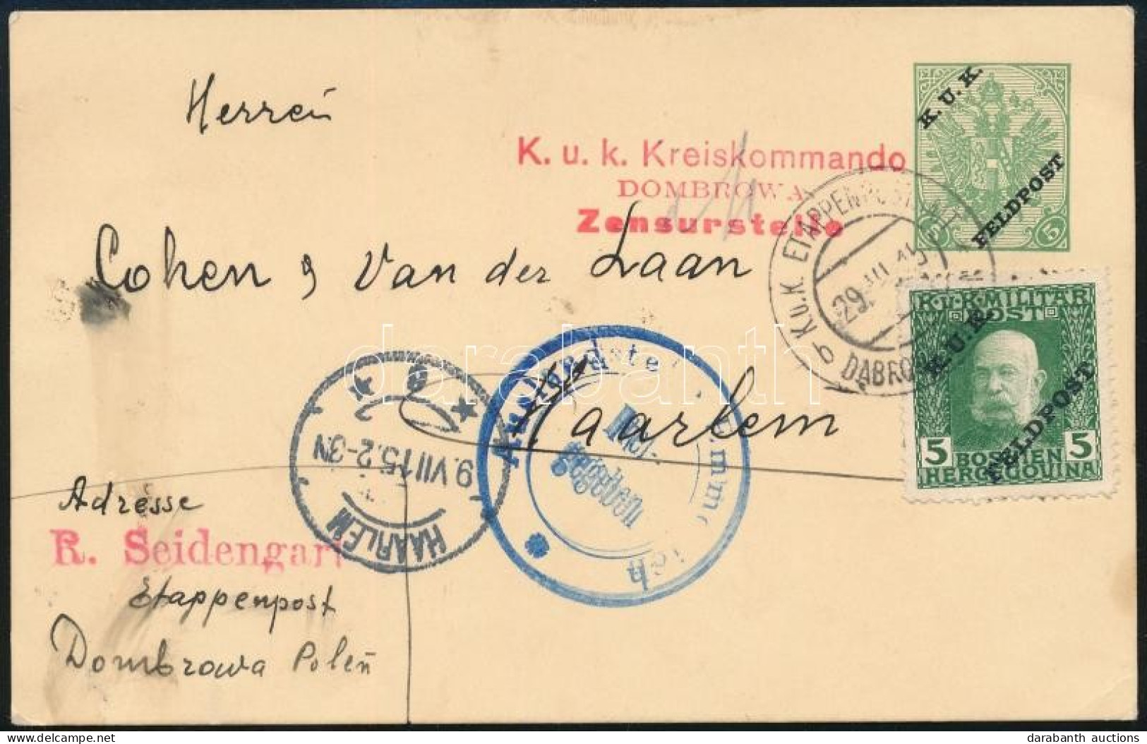 1915 Díj Kiegészített Díjjegyes Levelezőlap Hollandiába Küldve - Otros & Sin Clasificación