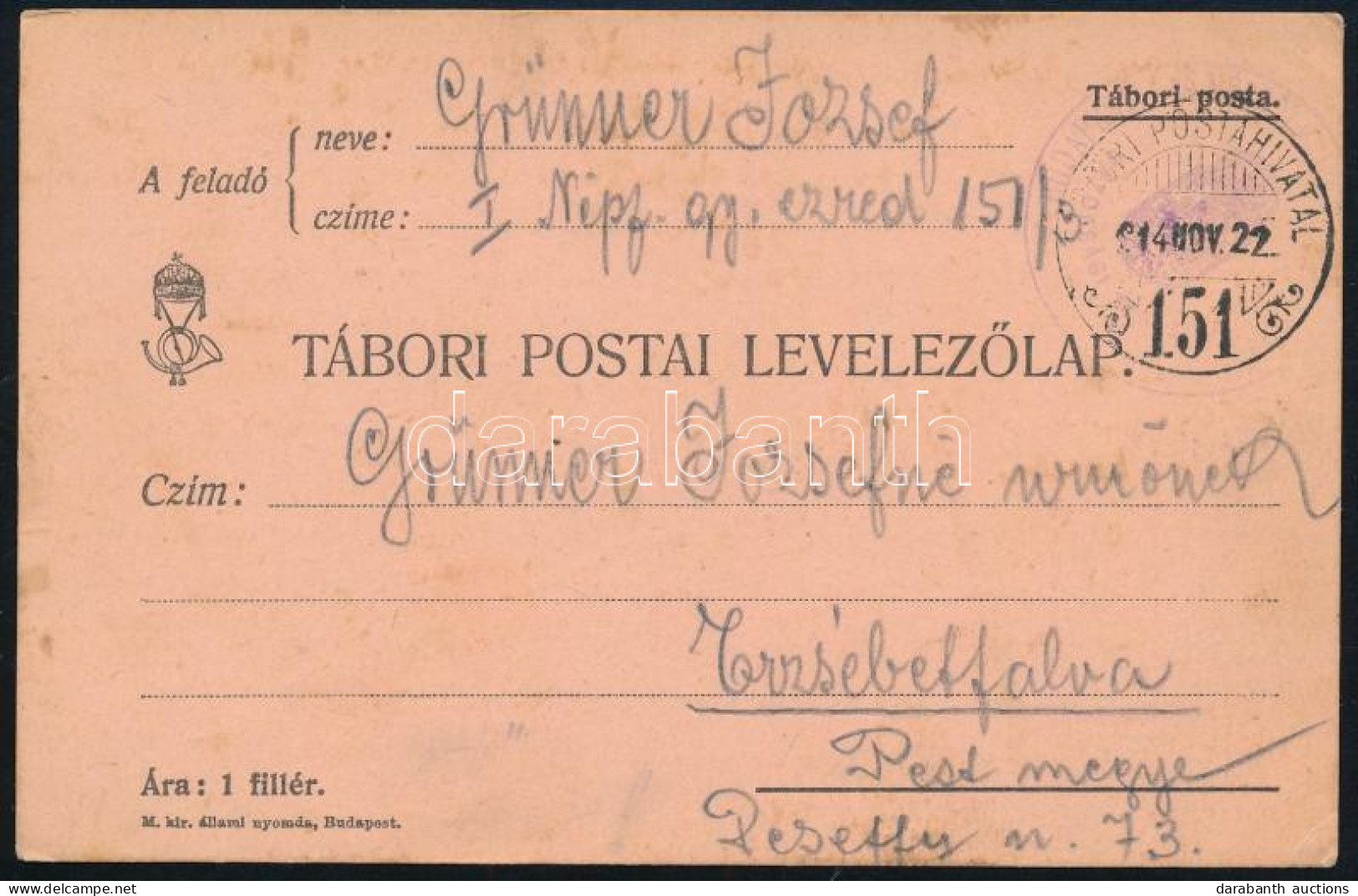 1914 Tábori Posta Levelezőlap / Field Postcard "TP 151" - Otros & Sin Clasificación