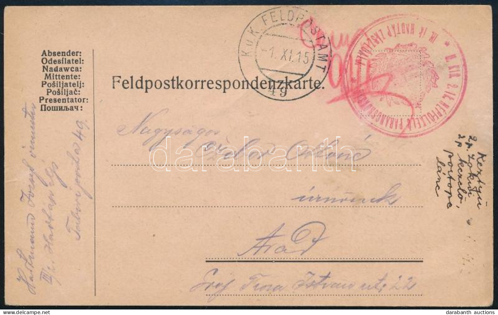 1915 Tábori Posta Levelezőlap "M. KIR. 2.IK NÉPFÖLKELŐ PARANCSNOKSÁG + "FP 49" - Otros & Sin Clasificación