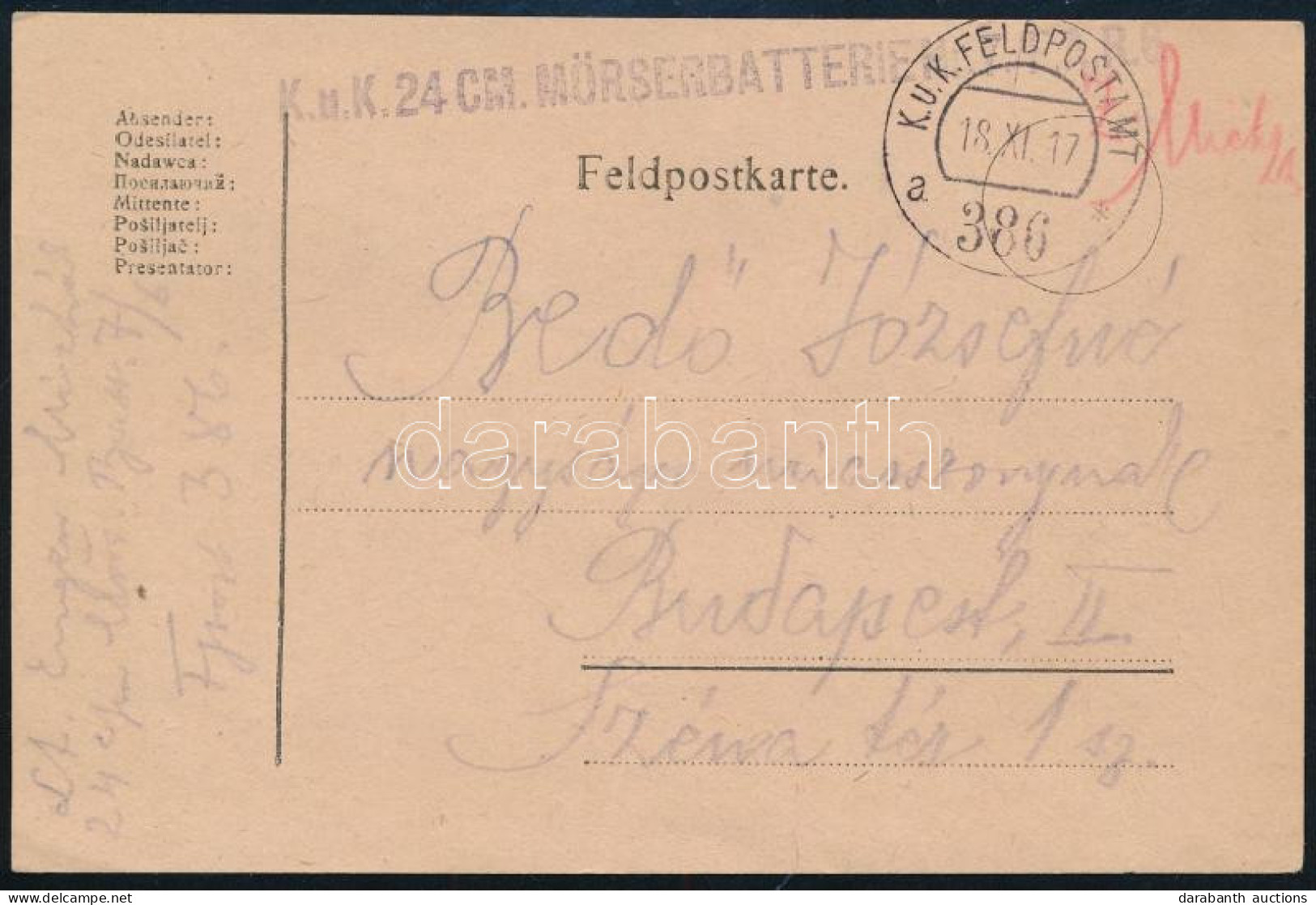 1917 Tábori Posta Levelezőlap / Field Postcard "FP 386 A" - Andere & Zonder Classificatie