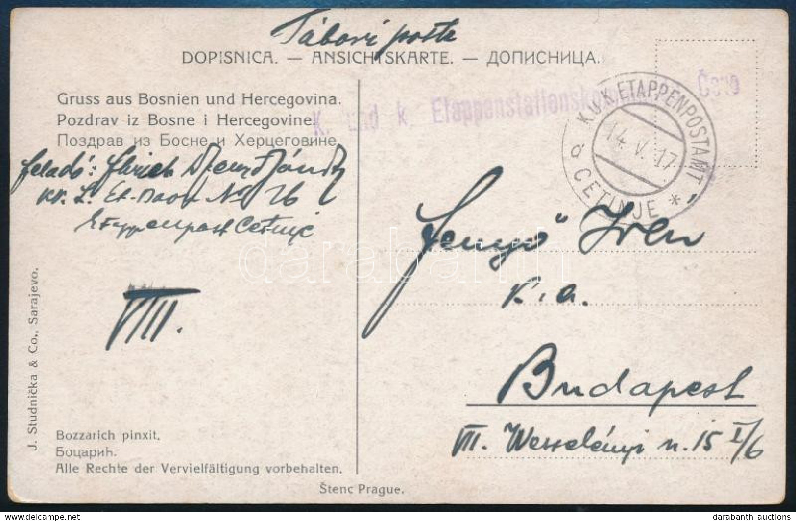 1917 Tábori Posta Képeslap "K.u.K. ETAPPENPOSTAMT / CETINJE" - Sonstige & Ohne Zuordnung