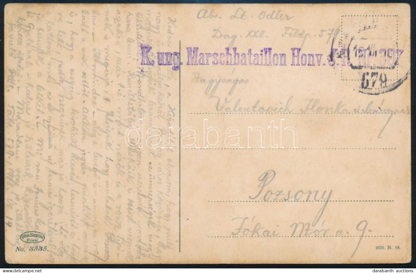 1918 Tábori Posta Képeslap / Field Postcard "K. Ung. Marschbataillon Honv. J. R. Nr. 307" + "FP 579" - Andere & Zonder Classificatie