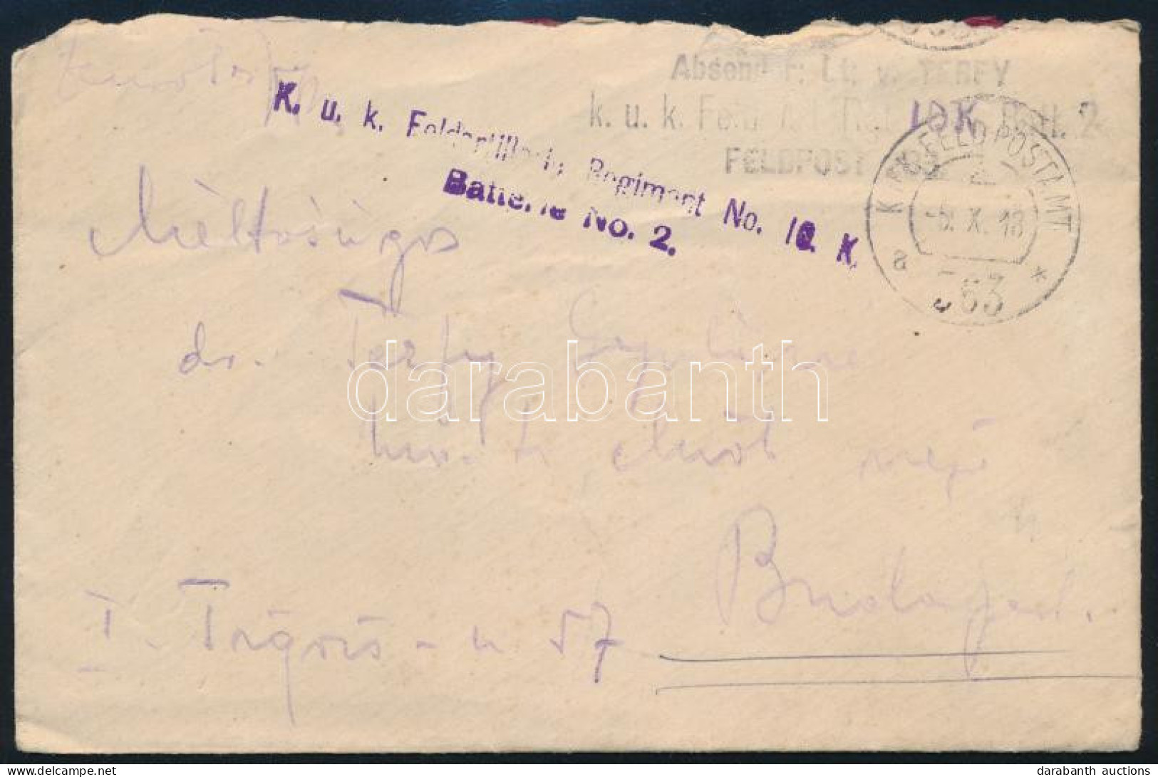 1918 Tábori Posta Levél / Field Post Cover "K.u.K. Feldartillerie Regiment No. 10. K" + "FP 363 A" - Andere & Zonder Classificatie