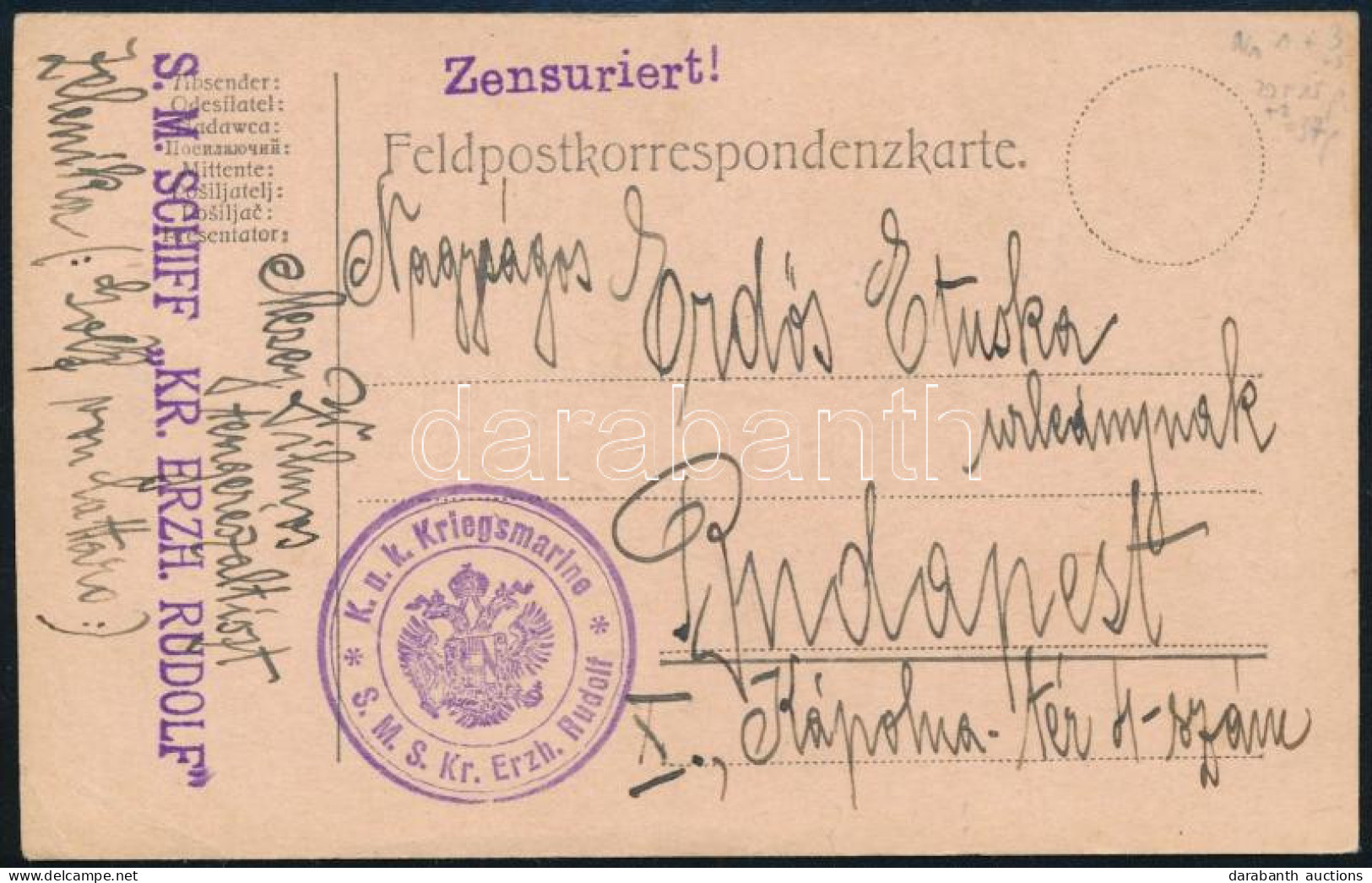 1915 Tábori Posta Levelezőlap "S.M.SCHIFF KR. ERZH. RUDOLF" - Sonstige & Ohne Zuordnung