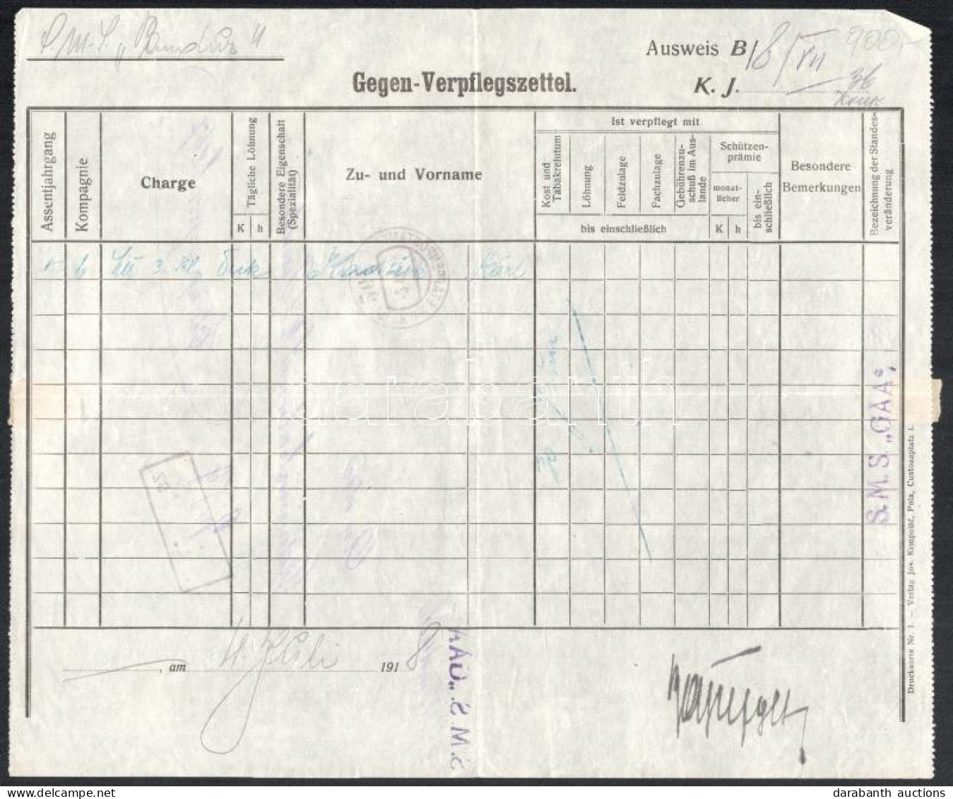 1918 Tábori Posta Nyomtatvány "S.M.S. GÄA" + "EP 267 A" - Otros & Sin Clasificación