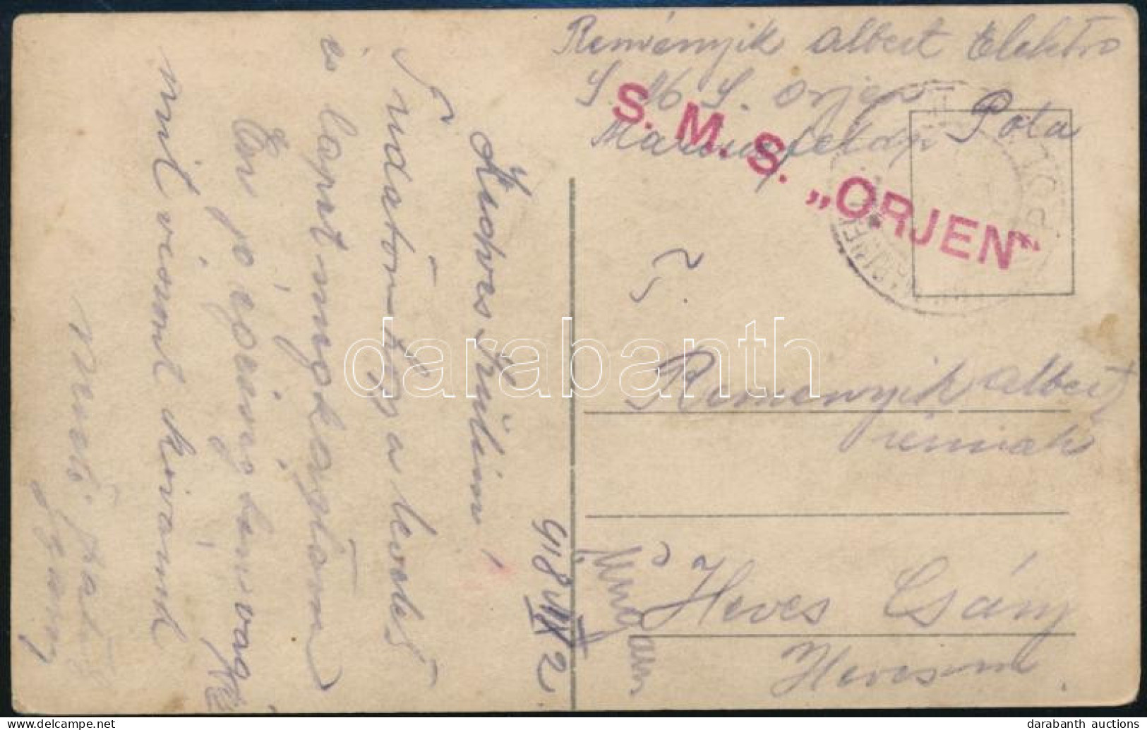 1918 Tábori Posta Képeslap "S.M.S. ORJEN" - Other & Unclassified