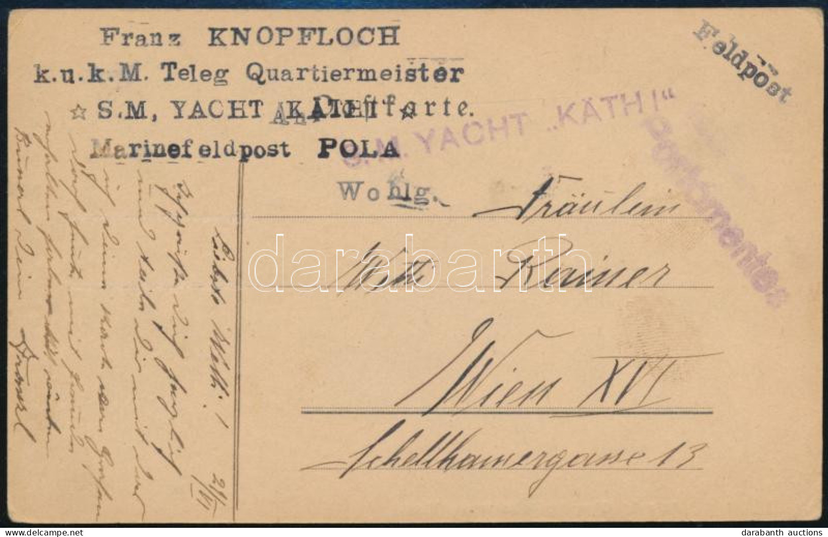 ~1918 Tábori Posta Képeslap "S.M. YACHT KÄTHI" - Sonstige & Ohne Zuordnung