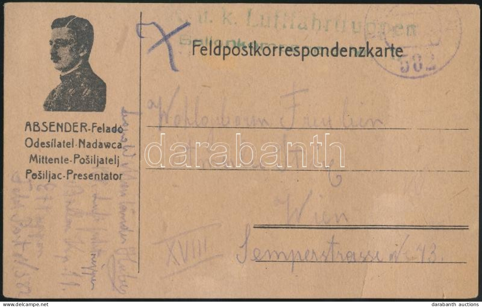 1918 Tábori Lap / Field Postcard Zöld / Green "K.u.K. Luftfahrtruppen Ballonkompagnie Nr 11" + FP 582" - Autres & Non Classés