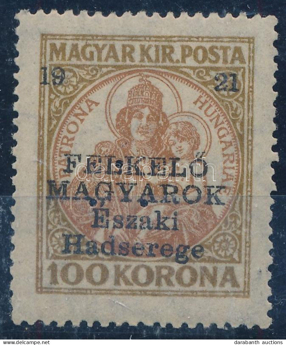* Nyugat-Magyarország V. 1921 Koronás Madonna 100K Hármaslyukasztással. Signed: Bodor (75.000) - Sonstige & Ohne Zuordnung