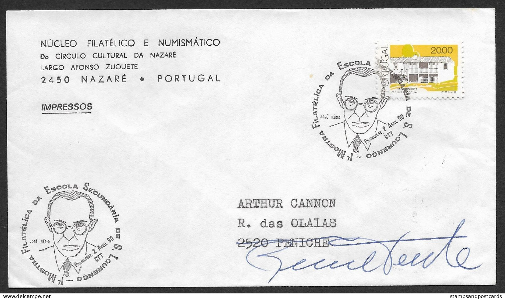 Portugal Lettre Retourné 1990 Cachet Commemoratif école Portalegre Alentejo José Régio Event Pmk Returned Cover - Annullamenti Meccanici (pubblicitari)