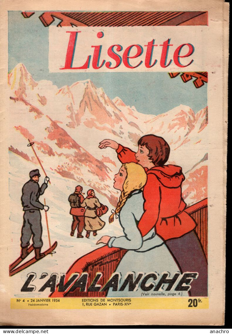 Magazine LISETTE  N° 4 Du 24 Janvier 1954 L'avalanche BABOUCHE Et BABOUCHETTE Le Secret D'Aldabar NIQUE Et PRUNE - Lisette