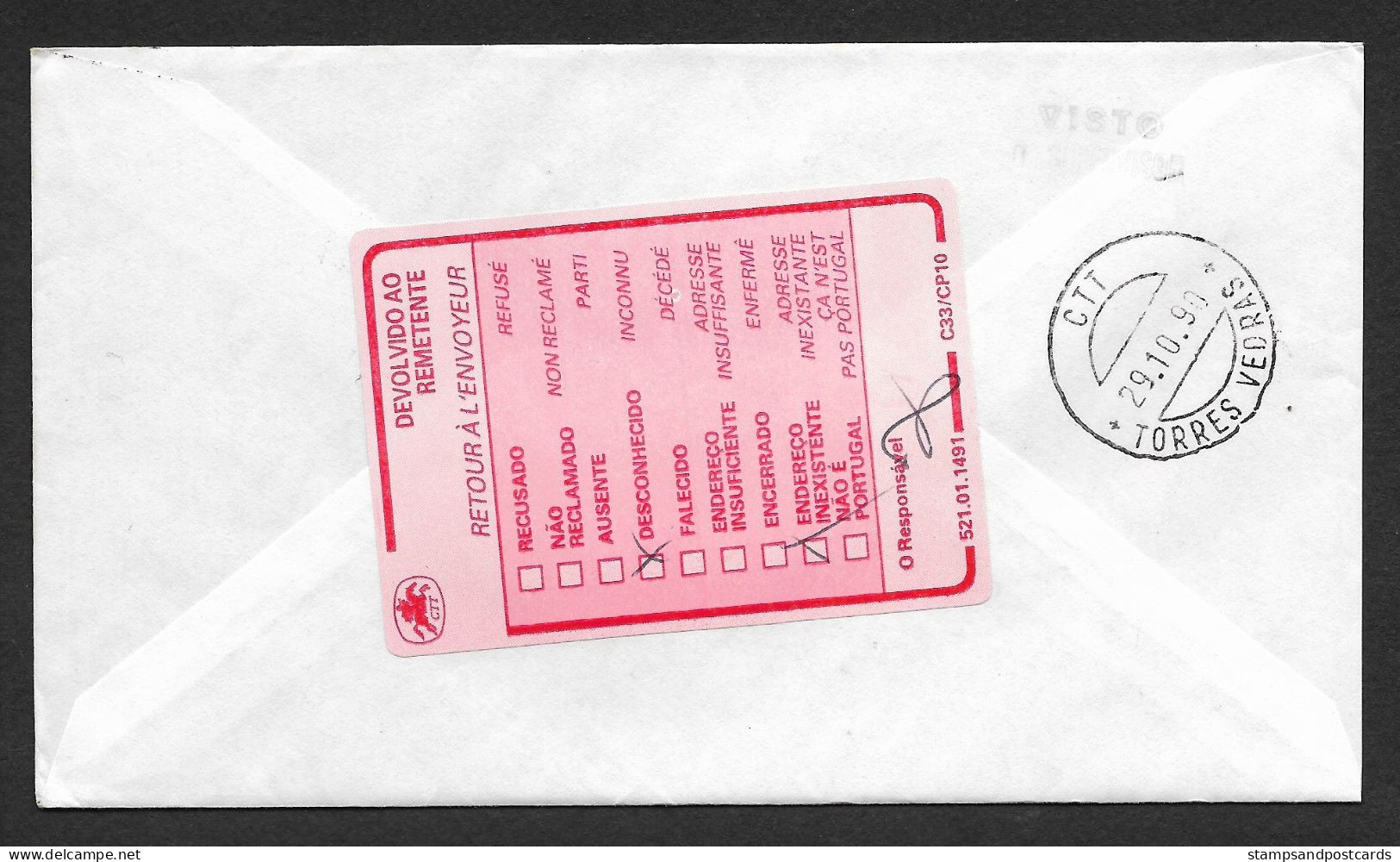 Portugal Lettre Retourné 1990 Cachet Commemoratif Congrès Des Avocats Lawyers Congress Event Pmk Returned Cover - Flammes & Oblitérations