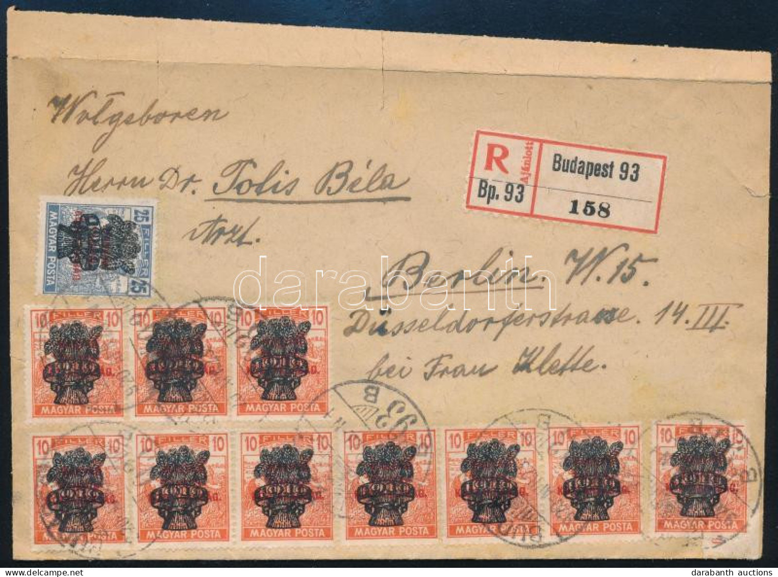 1920 Ajánlott Levél 17 Db Búzakalász Bélyeggel Berlinbe / Registered Cover To Berlin With 17 Stamps - Otros & Sin Clasificación