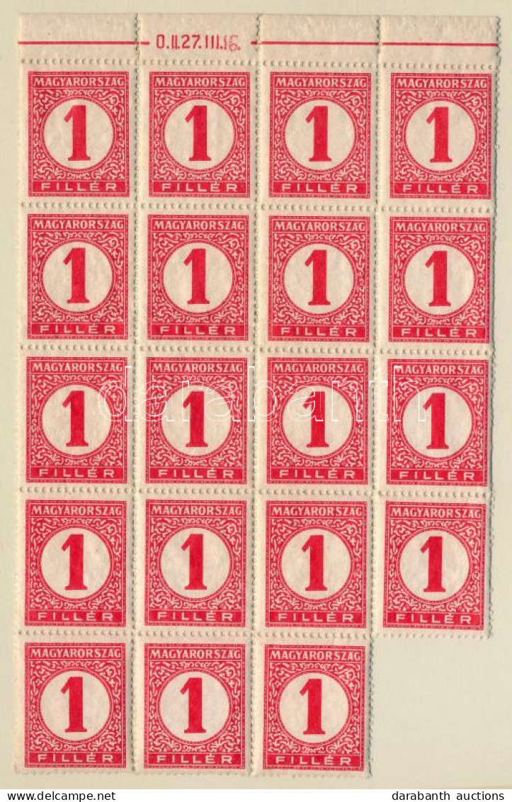 ** 1926 Pengő-filléres Portó 1f ívszéli 19-es Tömb - Other & Unclassified