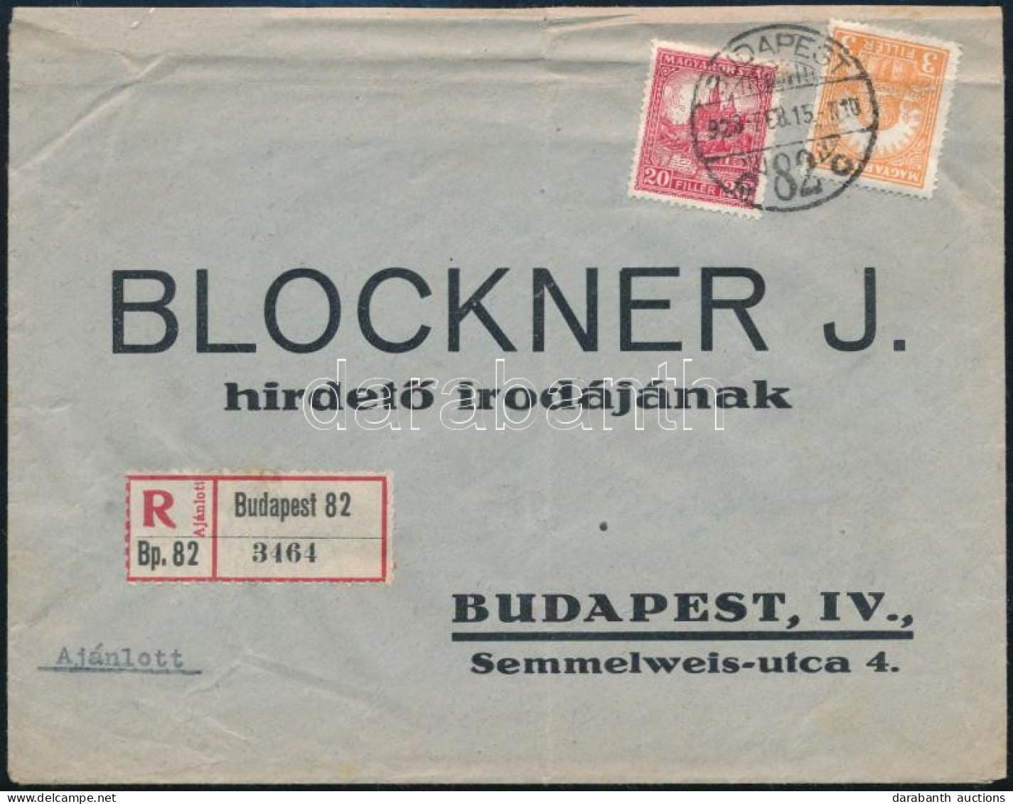 1928 Budapest Helyi Ajánlott Levél 23f Bérmentesítéssel - Andere & Zonder Classificatie