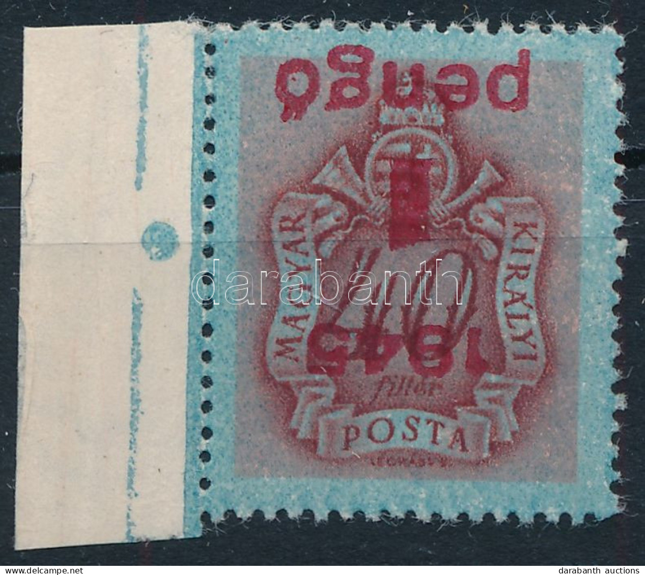 ** 1945 Kisegítő Portó 1P/40f ívszéli Bélyeg Fordított Felülnyomással / Mi P 175 Margin Stamp With Inverted Overprint - Sonstige & Ohne Zuordnung