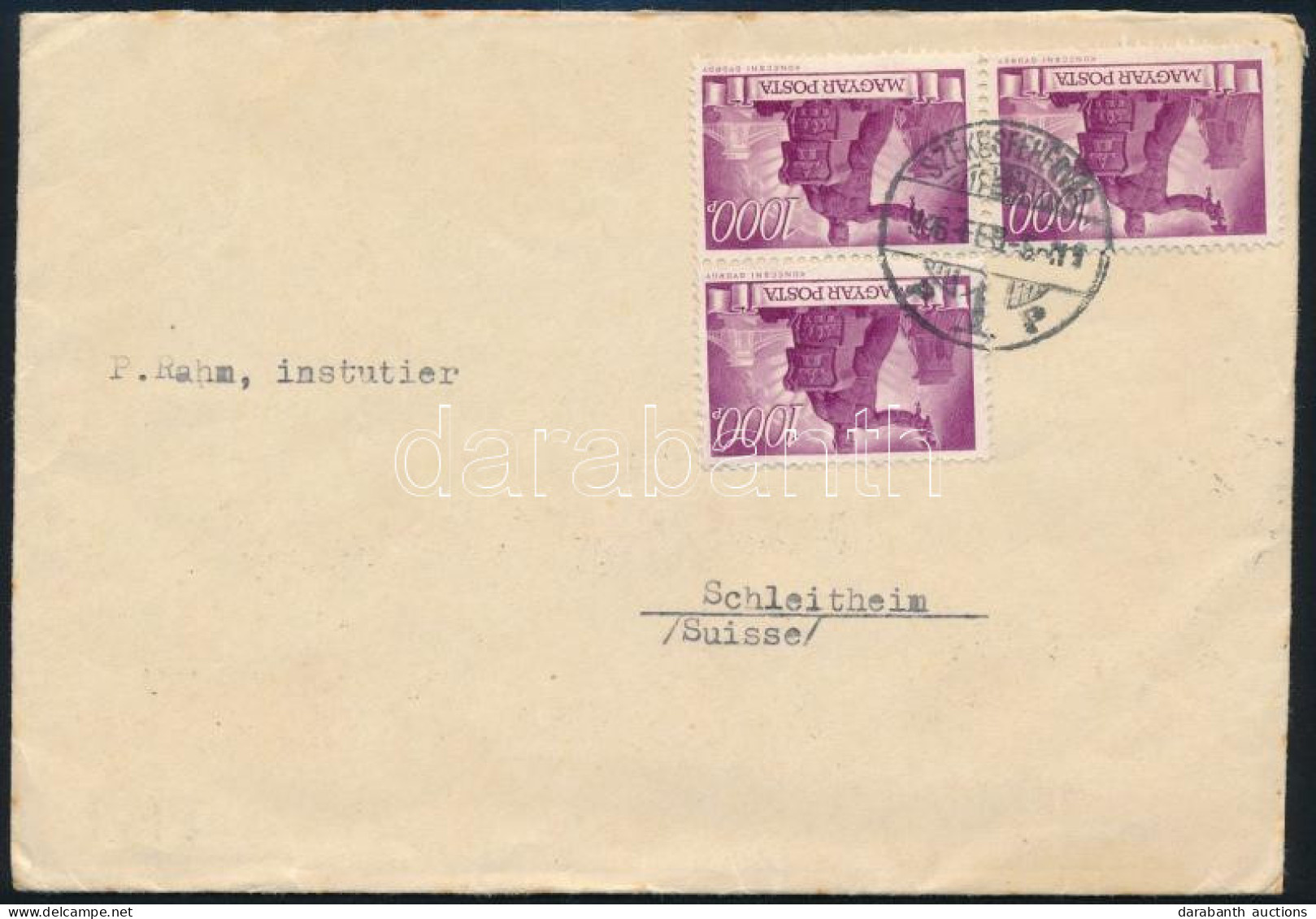 1946 7. Díjszabás Levél Svájcba 15 X 1.000P Újjáépítés Bérmentesítéssel / Cover To Switzerland With 15 X 1.000P Stamps - Autres & Non Classés