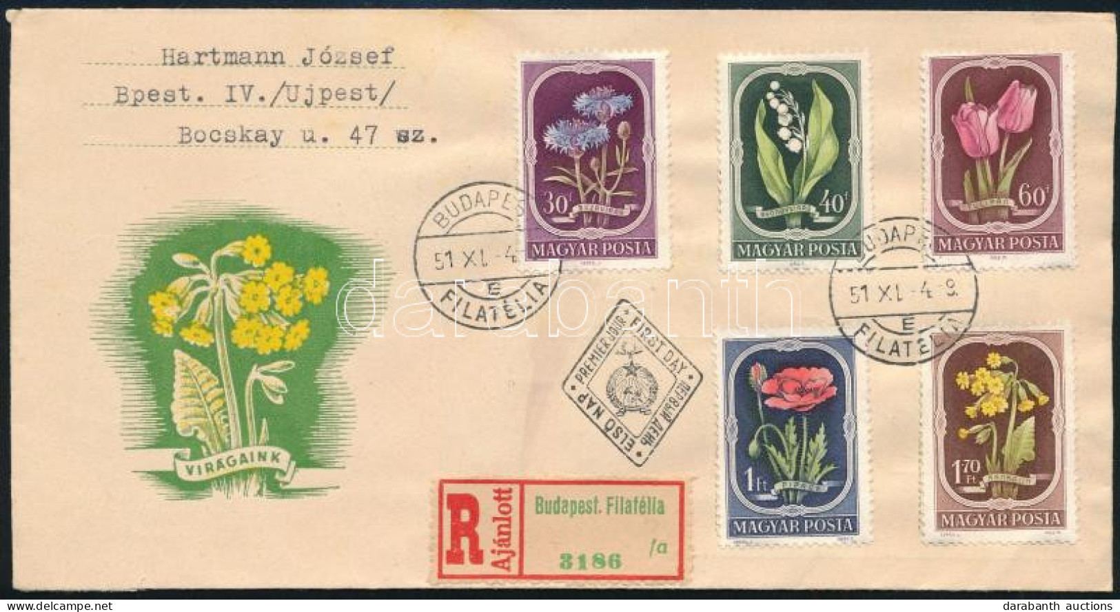 1951 Virág (II.) Sor Ajánlott FDC-n - Other & Unclassified