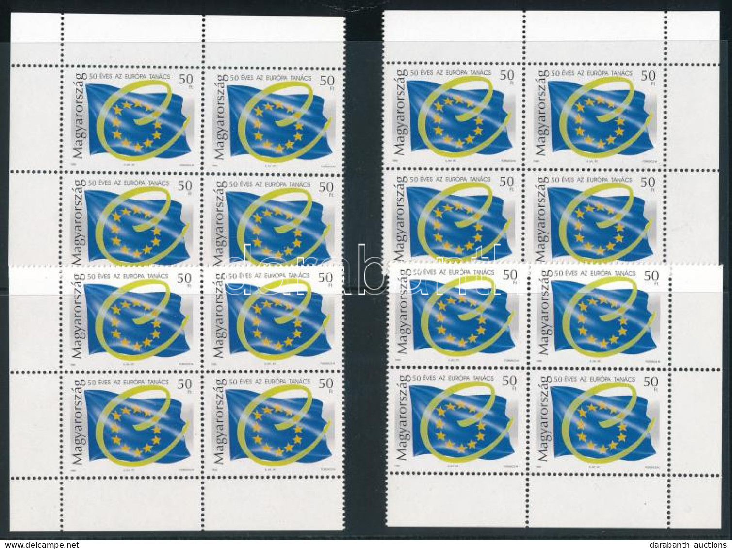 ** 1999 Európa Tanács 4 Db ívsarki Négyestömb + 2000 50 éves Az Európai Emberi Jogi Egyezmény 2 Db ívsarki Négyestömb (1 - Autres & Non Classés