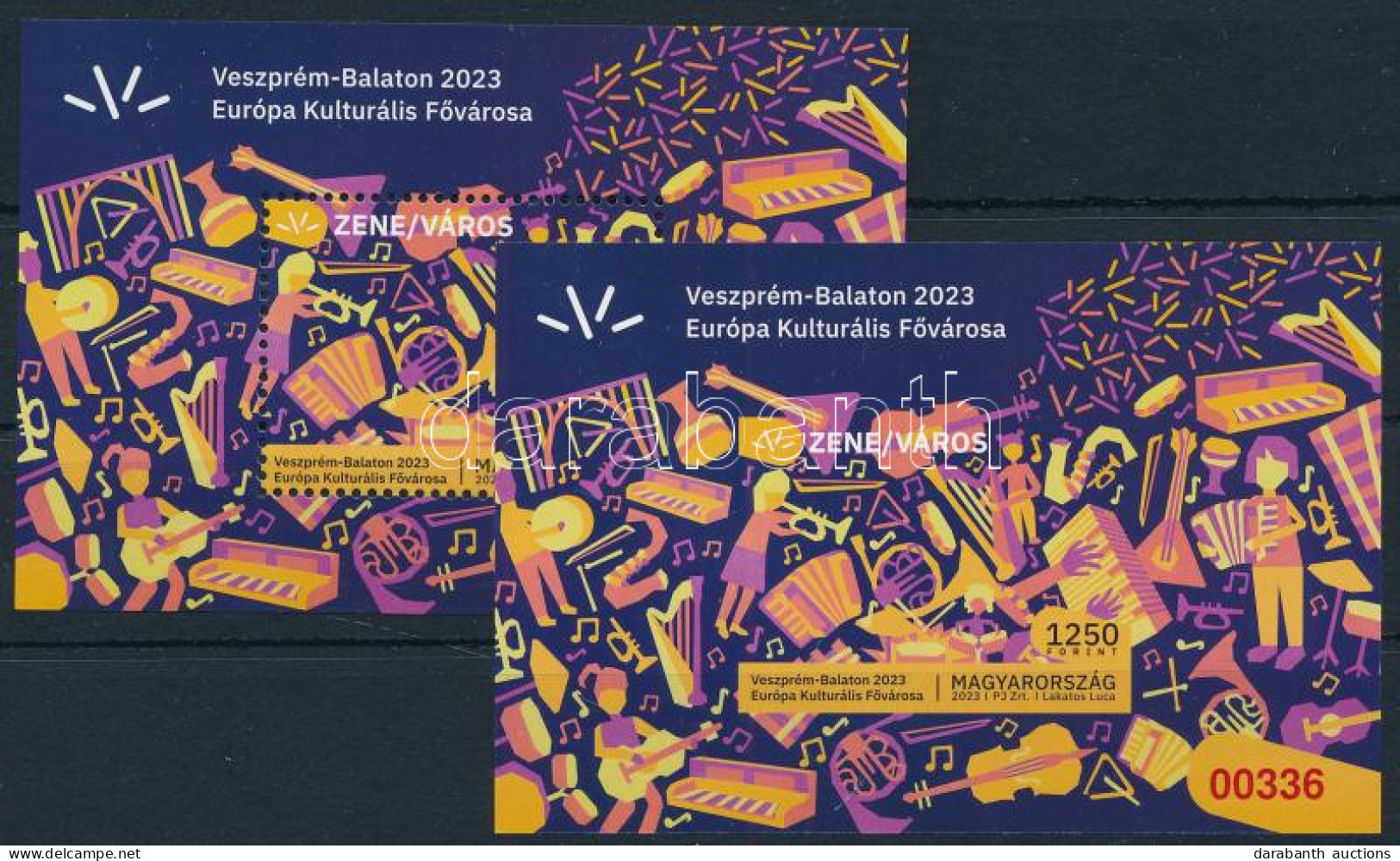 ** 2023 Veszprém-Balaton Európa Kulturális Fővárosa 2 Db Blokk, Fogazott és Vágott, Piros és Fekete Azonos Sorszámmal 00 - Andere & Zonder Classificatie