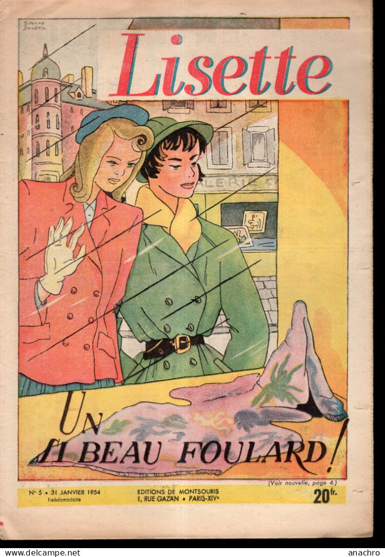 Magazine LISETTE  N° 5 Du 31 Janvier 1954 Un Si Beau Foulard BABOUCHE Et BABOUCHETTE Le Secret D'Aldabar NIQUE Et PRUNE - Lisette