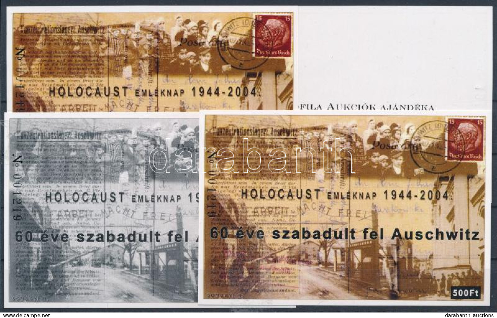** 2004/13 Holocaust Emléknap 4 Db-os Emlékív Garnitúra Azonos Sorszámmal - Autres & Non Classés