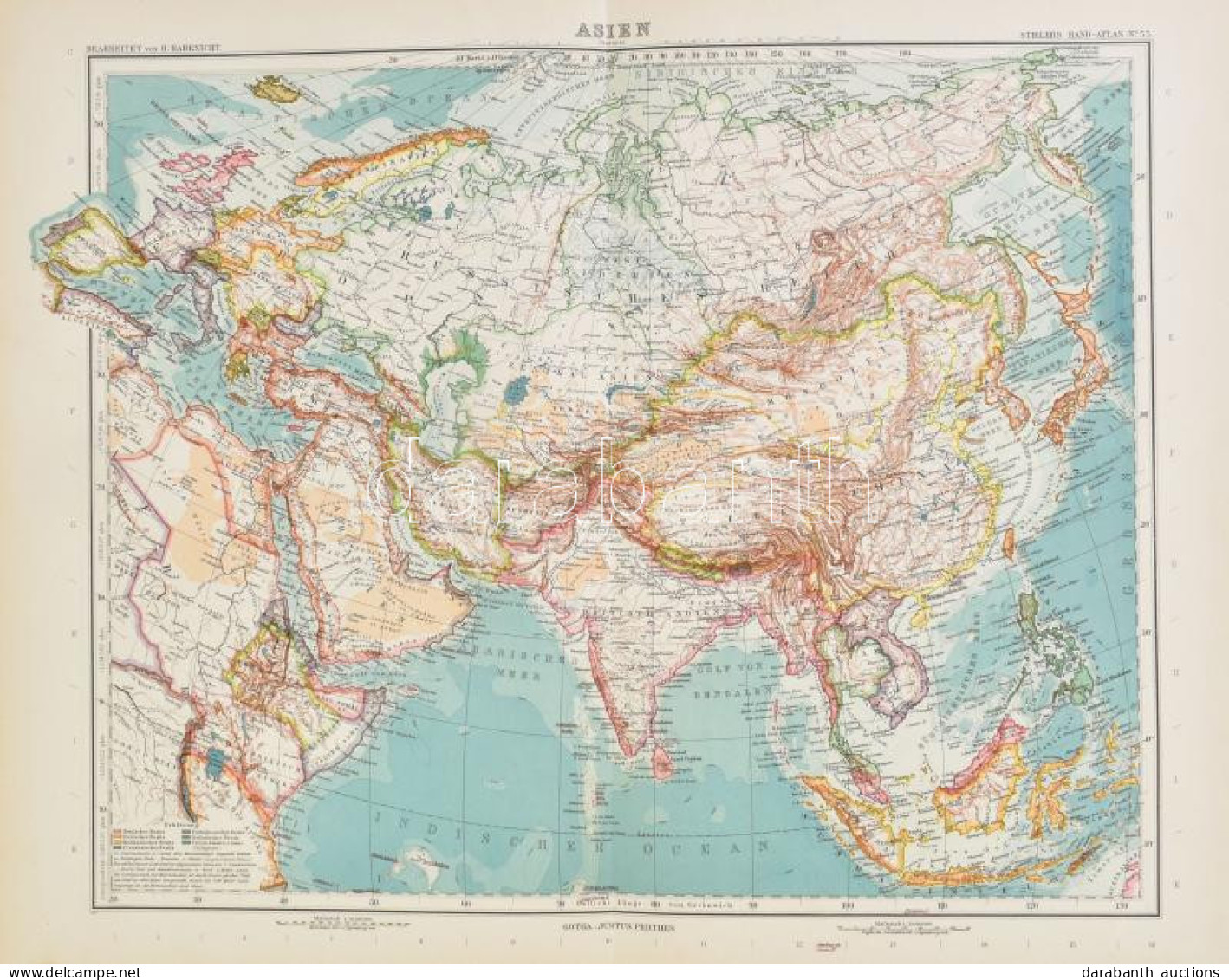 1889 Ázsia Térképe. Stiler Atlaszból, Jó állapotban 40x48 Cm - Autres & Non Classés