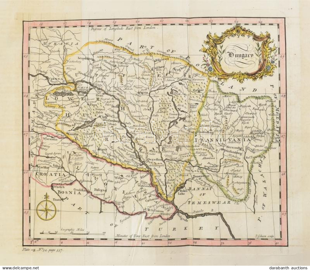 John Gibson. Hungary. Magyarország Színezett Rézmetszetű Térképe. Megjelent, Salamon: The Universel Traveller. 1752. Lon - Other & Unclassified