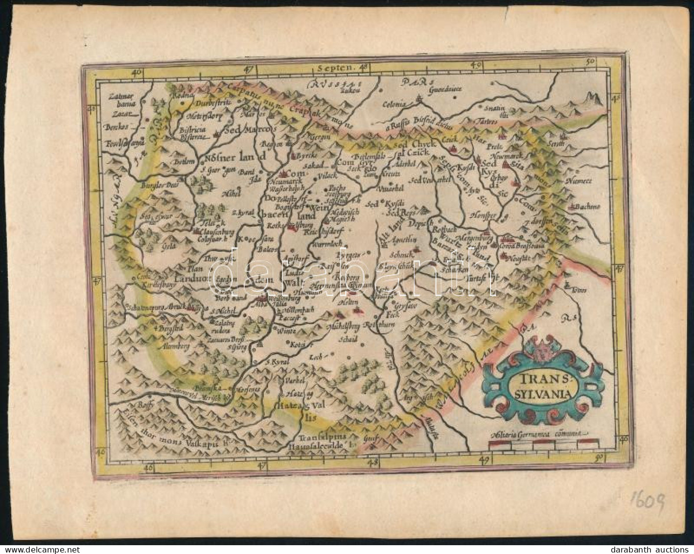 1609 Erdély Színezett Rézmetszetű Térképe. Mercator, Gerhard. Transylvania / Sibenburgen. Megjelent:Mercator: Atlas, Siv - Andere & Zonder Classificatie