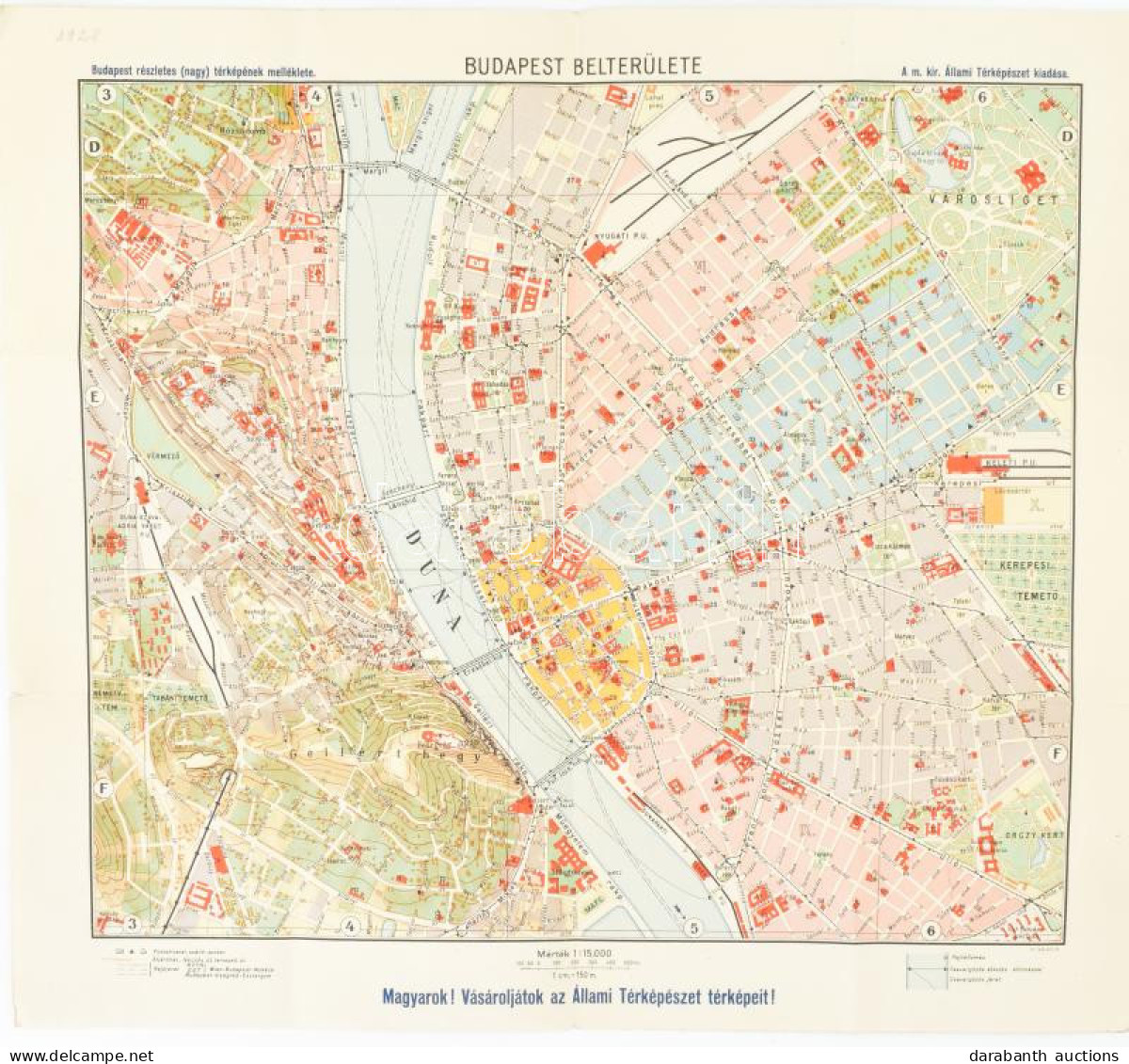 1927 Budapest Belterülete, 1:15,000, Bp., M. Kir. Állami Térképészet, Hajtott, Kis Szakadással, 31x35 Cm - Sonstige & Ohne Zuordnung