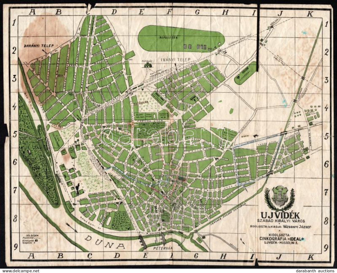 Cca 1940 Ujvidék Szabad Királyi Város Térképe. Kidolgozta és Kiadja: Vázsonyi József. Ujvidék, Cinkográfia "Ideal". Sérü - Otros & Sin Clasificación