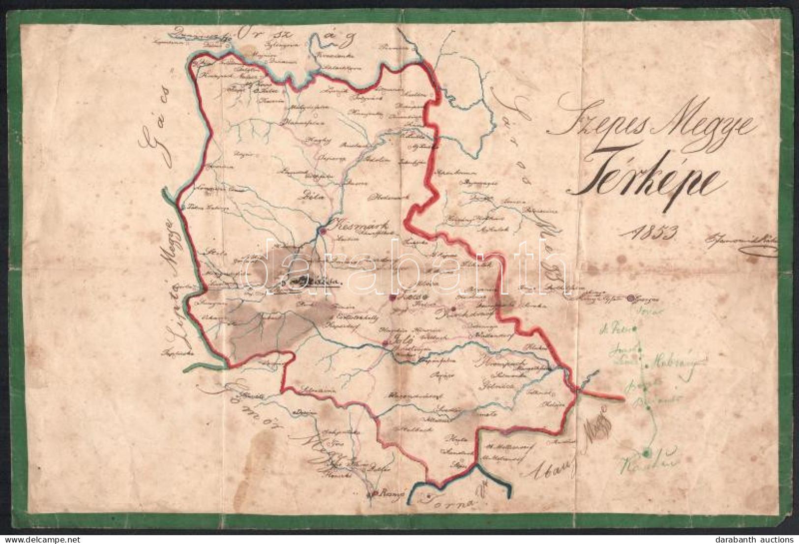 1853 Szepes Megye Térképe, Kézzel Rajzolt Térkép, 23×34 Cm - Autres & Non Classés