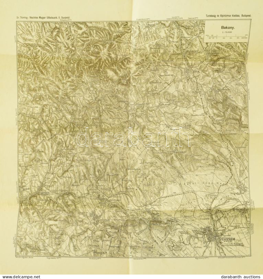 Cca 1930 Bakony Térképe, 1:75.000, Bp., Turistaság és Alpinizmus, Hajtott, 35x34 Cm - Autres & Non Classés