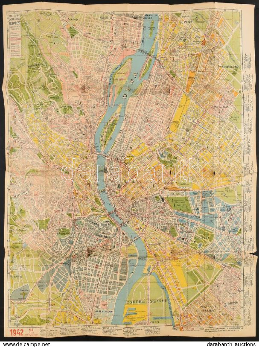 Cca 1942 Stoits György, Merre Menjek? Budapest Közlekedési Térképe, 1:18 000 Hajtásnyomokkal, 90x60 Cm - Otros & Sin Clasificación