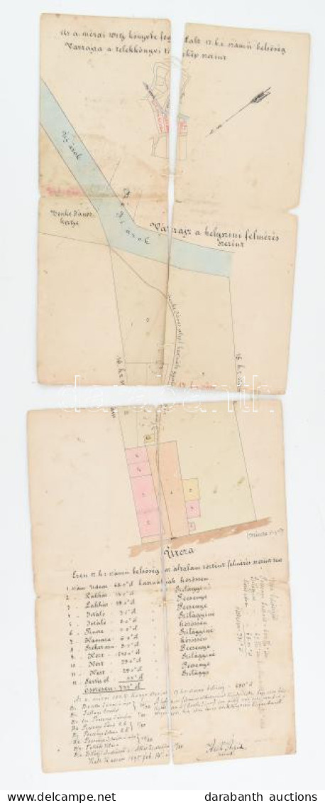 Cca 1890 Mérai Telek Kézzel Rajzolt Térképe, Szétvált 22x60 Cm - Andere & Zonder Classificatie