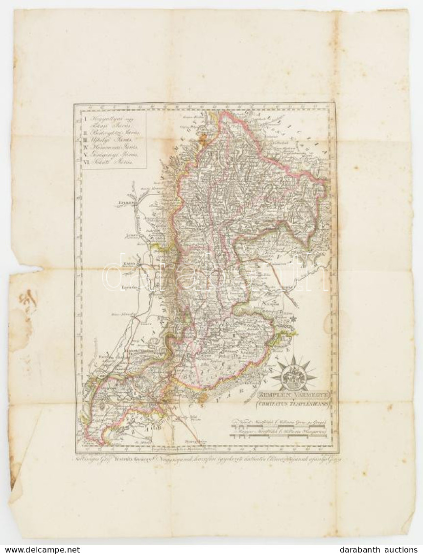 1810 Zemplén Vármegye Térképe, Metszet, Foltos, Szakadással, 44×33 Cm - Sonstige & Ohne Zuordnung