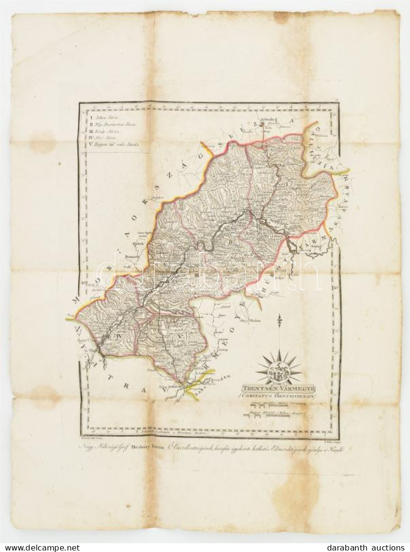 1810 Trencsén Vármegye Térképe, Metszet, Foltos, 45×33 Cm - Andere & Zonder Classificatie