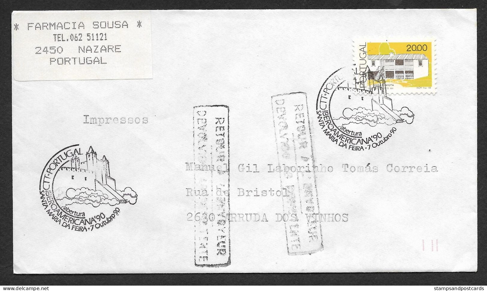 Portugal Lettre Retourné 1990 Cachet Commemoratif Expo Philatelique Santa Maria Da Feira Event Postmark Returned Cover - Annullamenti Meccanici (pubblicitari)