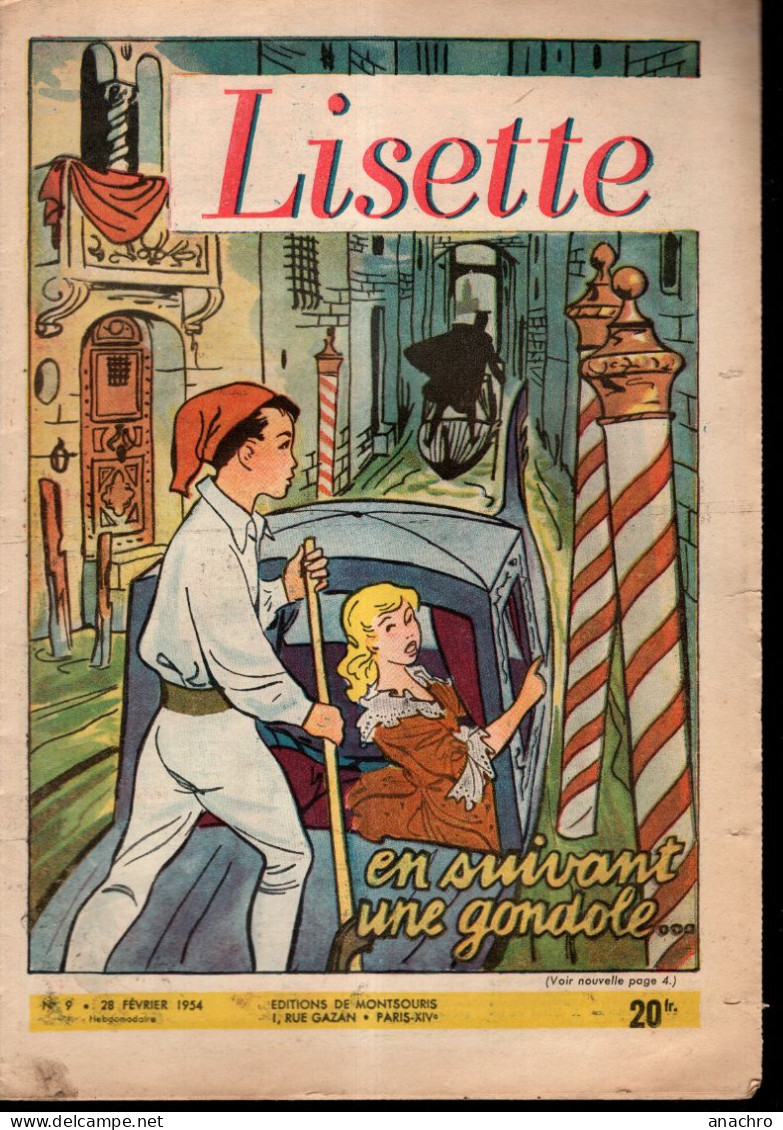 Magazine LISETTE  N° 9 Du 28 Février 1954 Une Gondole BABOUCHE Et BABOUCHETTE Le Secret D'Aldabar NIQUE Et PRUNE - Lisette