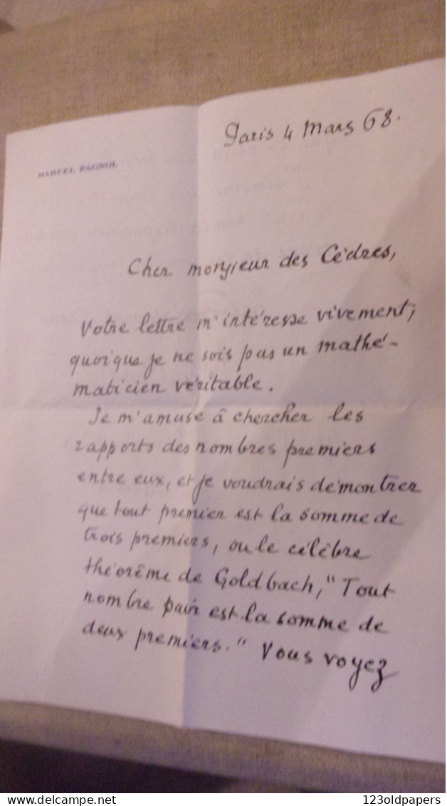 Marcel PAGNOL - Belle LAS DE MARCEL PAGNOL 1968 à A MARNIER LAPOSTOLLE Ou Il Est Question De L Interet De Pagnol Sur Nom - Altri & Non Classificati