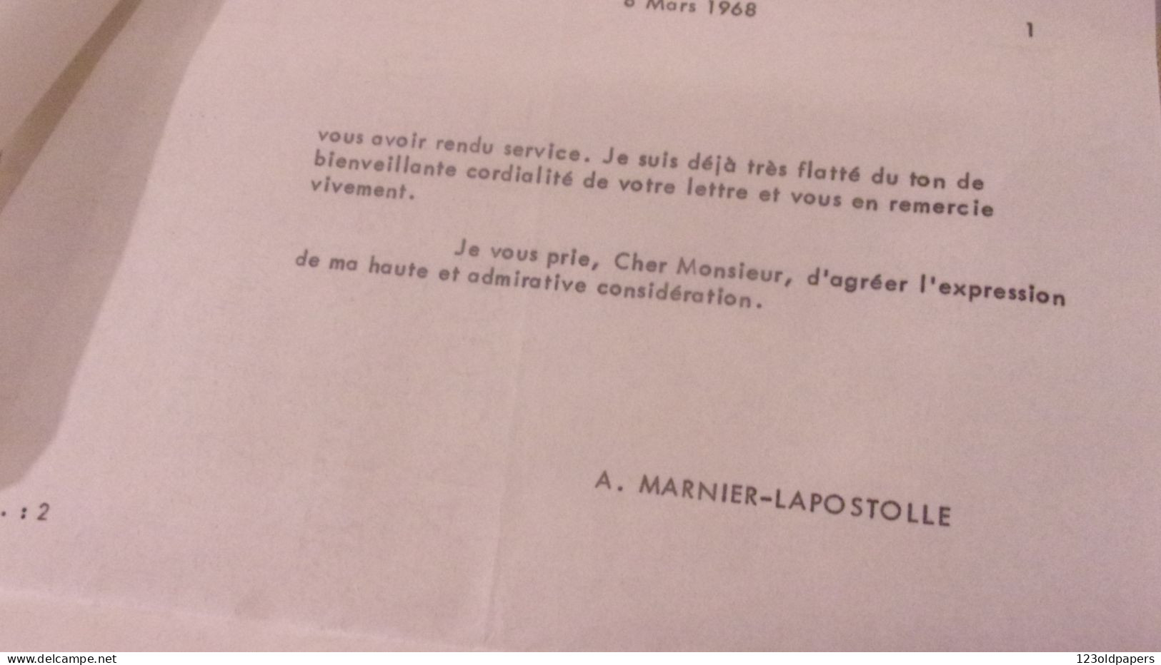 Marcel PAGNOL - Belle LAS DE MARCEL PAGNOL 1968 à A MARNIER LAPOSTOLLE ou il est question de l interet de pagnol sur nom