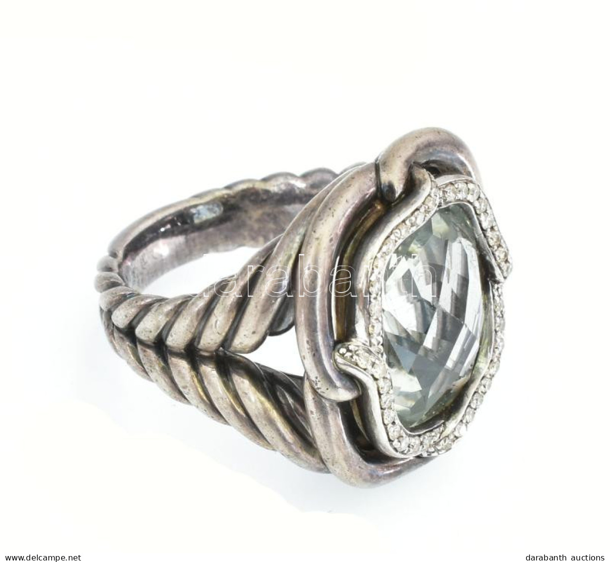 David Yurman St Silver Labyrinth 925-ös Ezüst Gyűrű Brillekel (0,18Ct) és Zöld Topázzal. Jelzett, M: 50 Br 17,25 G - Autres & Non Classés