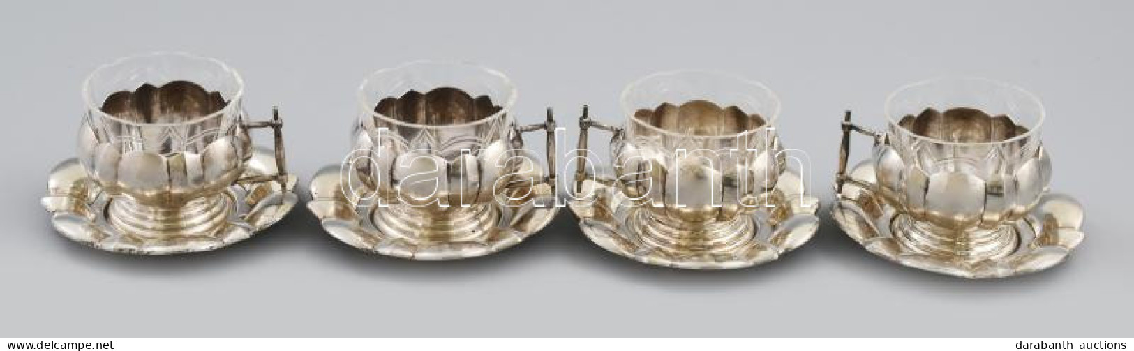 4 Db Ezüst (Ag) Art Deco Kávéscsésze és Alj. 1937 Előtti Magyar Fémjel, Horváth Henrik Mesterjeggyel Nettó 526 G Hozzá C - Andere & Zonder Classificatie