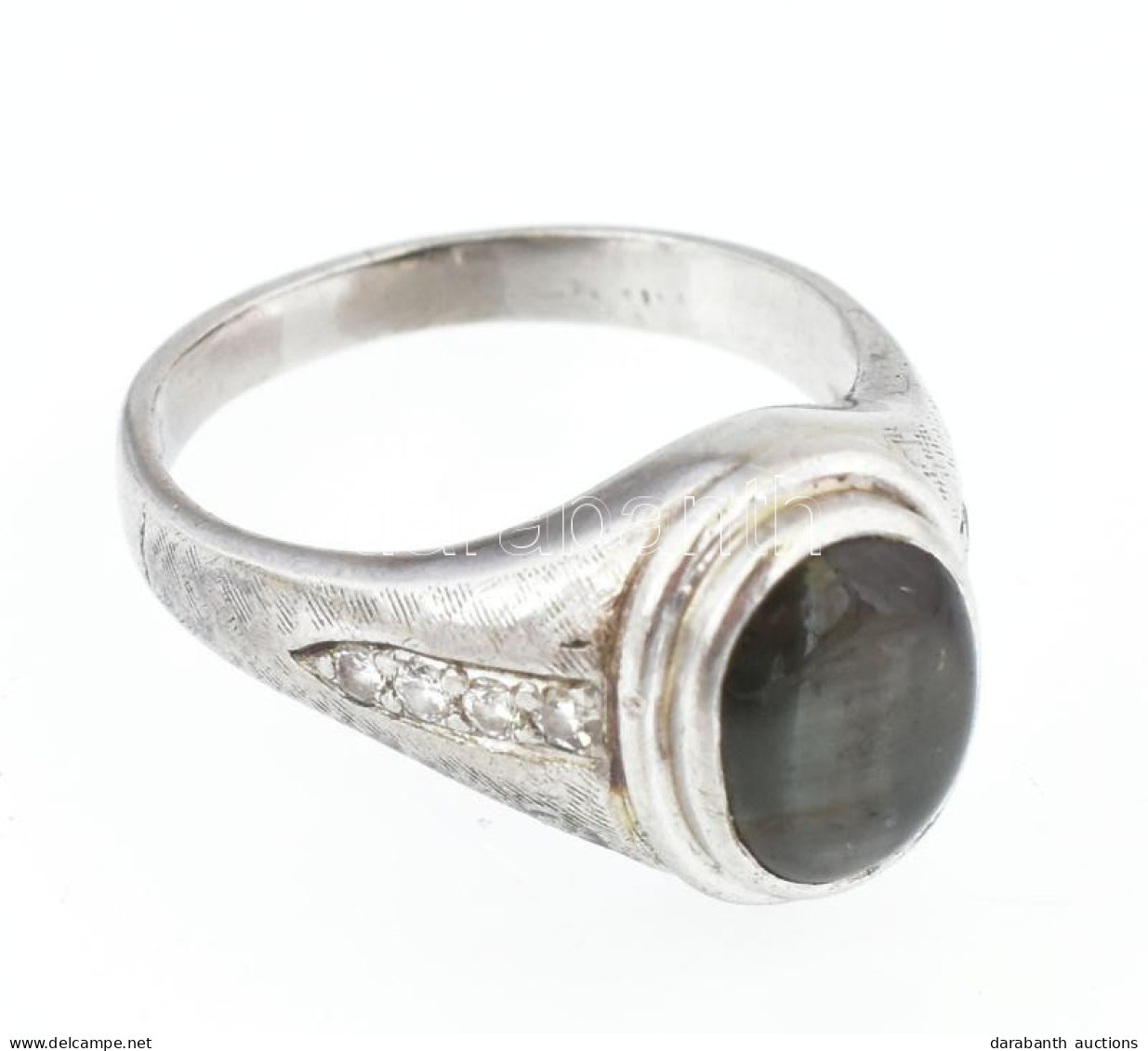 Platina Gyűrű, 8 Db Gyémánttal (egyik Pótolt), Labradorittal, Jelzett, Méret: 51, Bruttó: 7 G - Otros & Sin Clasificación