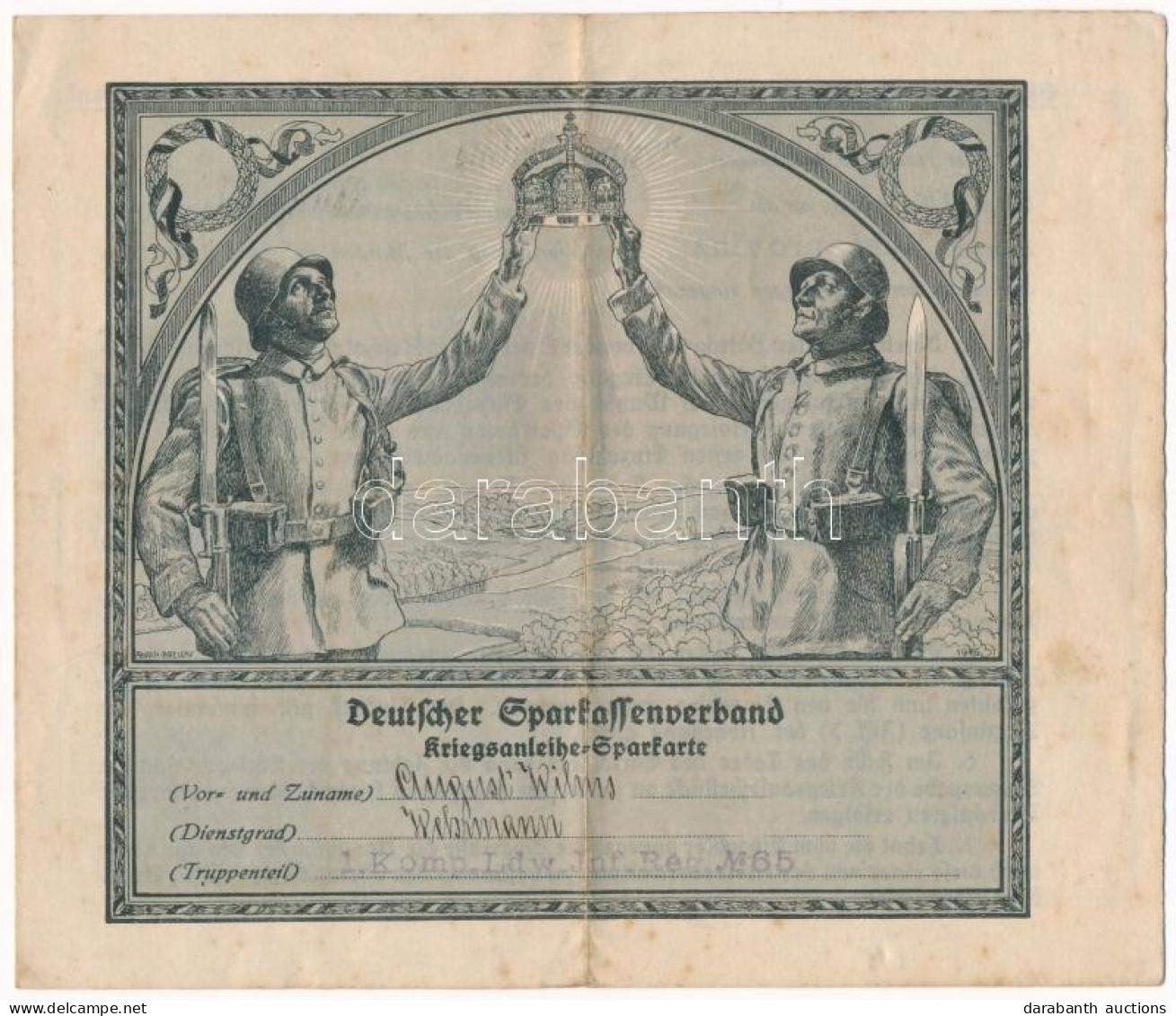 Német Birodalom ~1914-1918. "Deutscher Sparkasseverband - Kriegesanleihe-Sparkarte" Névre Szóló Háborús Takarékbetét Kön - Unclassified